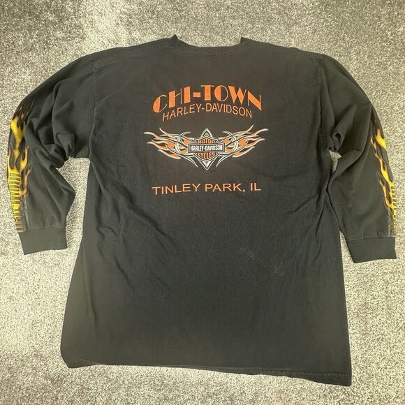 Harley Davidson Flame Sleeve Eagle Shirt Mens 2XL Regular Black Y2K Made in USA - Picture 7 of 7